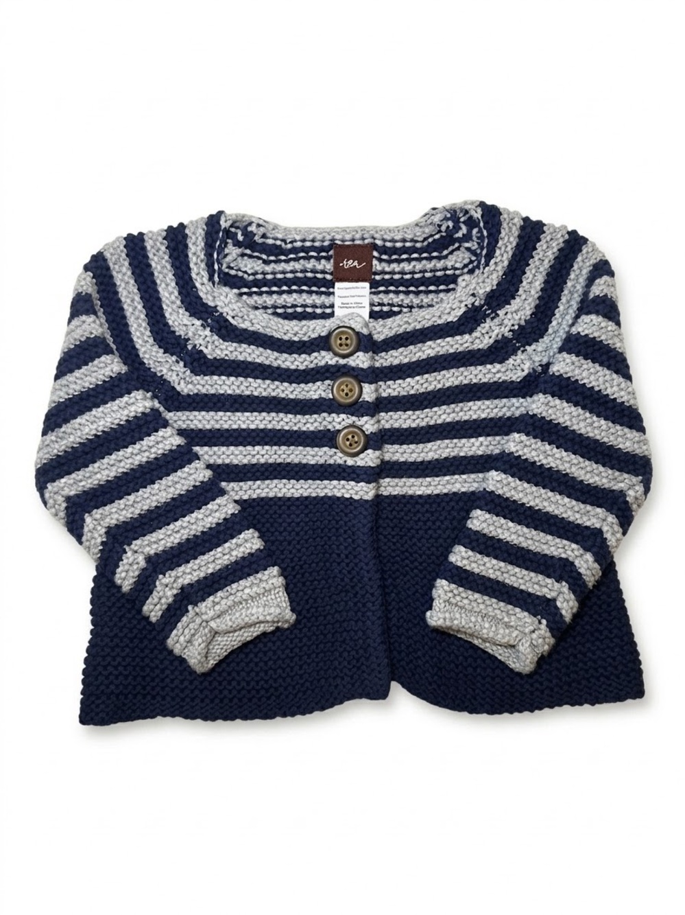 Tea Collection Baby Striped Cotton Garter Knit Button Cardigan Sweater 12-18M